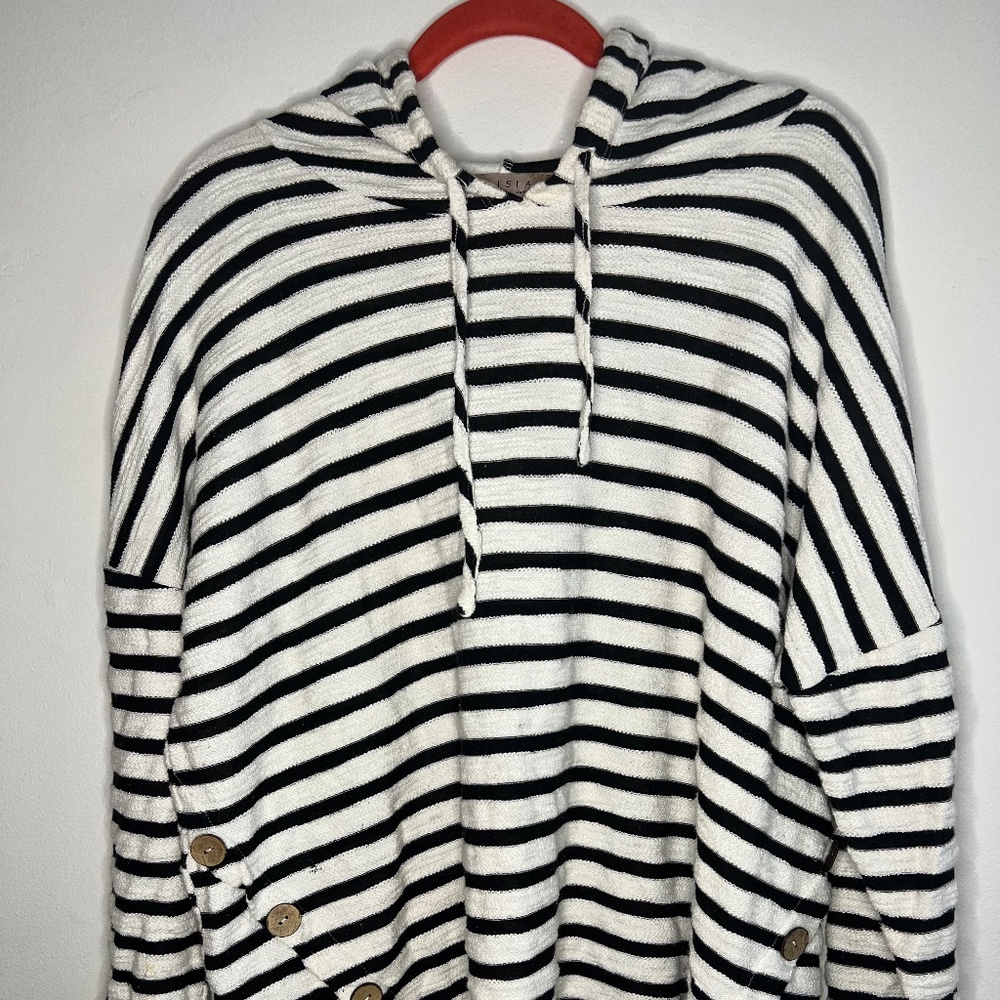 Black/White Stripped Hooded Sweater
